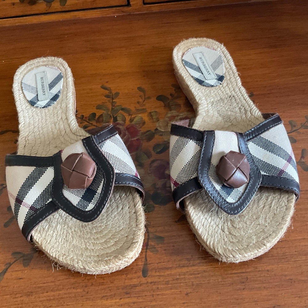 Burberry iconic Haymarket canvas with Brown & Black leather espadrilles